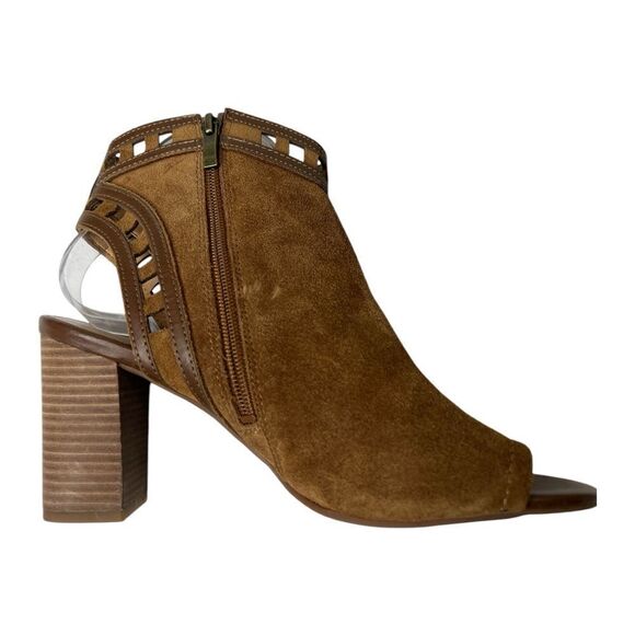 Franco Sarto Brown Suede Peep-Toe Block Heel Bootie 8.5 - Picture 3 of 6